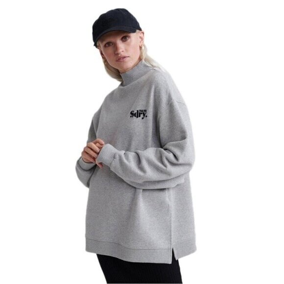 Superdry Ana High Neck Crew Sweatshirt grey oversized cotton blend slouchy 4 - Picture 1 of 14